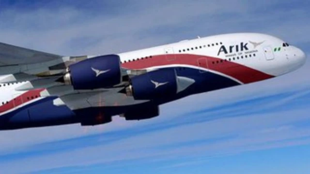 An Arik Air aircraft, pictured in connection with the ongoing court case over the airline’s receivership, disputed debt obligations and alleged financial offences.